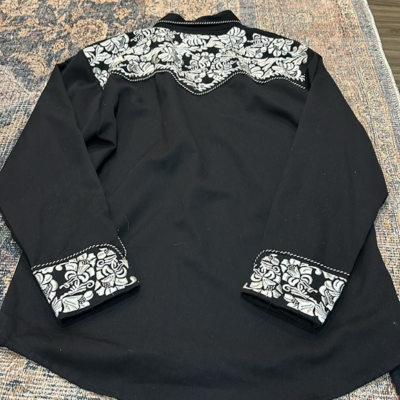 Lansky Bros Floral Embroidered Western Shirt Mens m Black Pearl Snap Rockabilly - Picture 8 of 8